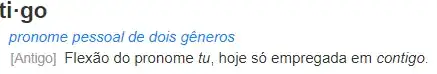 descrição do significado de "tigo" pelo Priberam