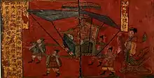 Servants wearing top and trousers while aristocrats wear paofu and guiyi, Northern Wei painting
