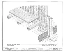 Drawing of poteaux-en-terre in the Beauvais House in Ste Genevieve, Missouri