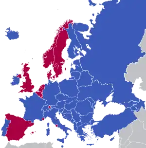 Image 26A map of Europe exhibiting the continent's monarchies (red) and republics (blue) (from Monarch)