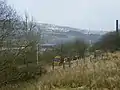 A train passing the IBM boiler house