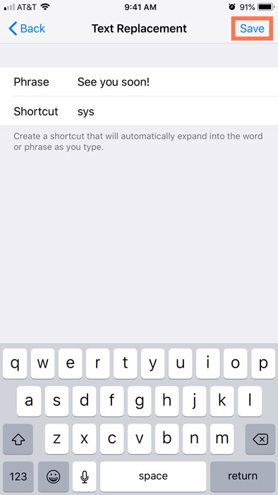 saving the phrase and shortcut saving the phrase and shortcut