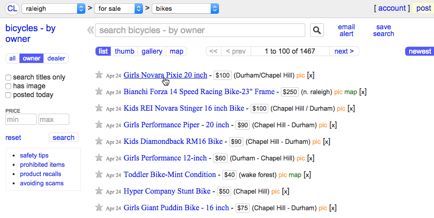 clicking a posting on craigslist