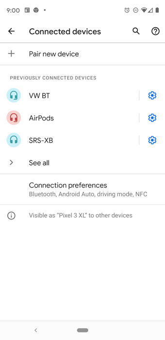 Pairing menu on Android Pairing menu on Android