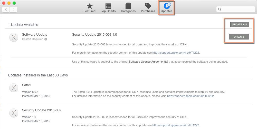 Mac App Store update page