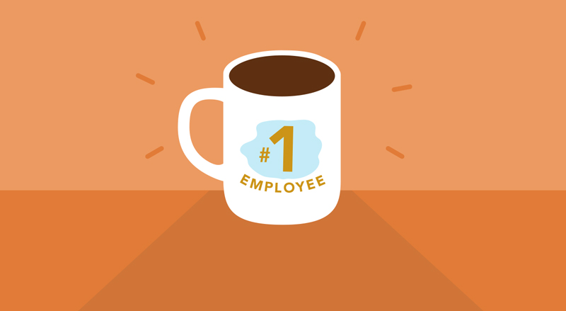 A coffee mug that reads "Number one employee" A coffee mug that reads "Number one employee"