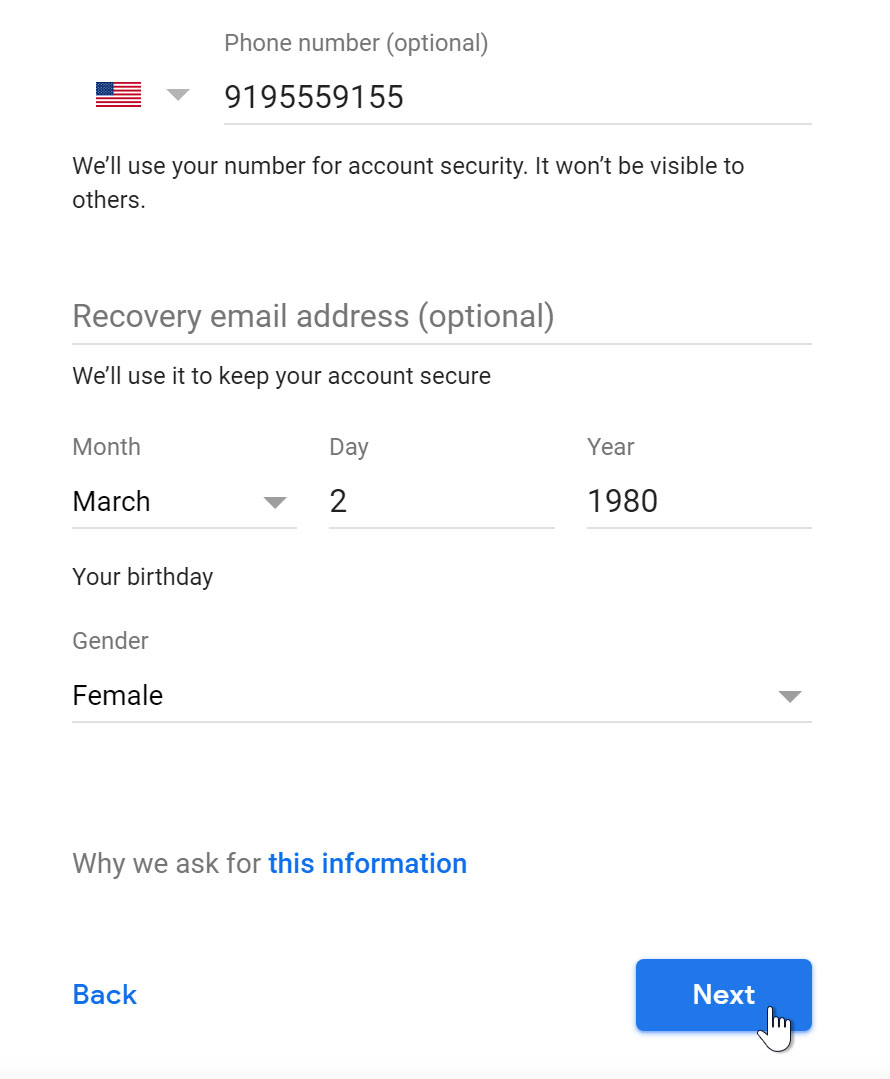 Enter personal information. Enter personal information.