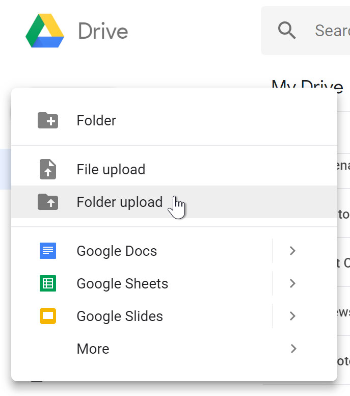 Upload folder to Drive. Upload folder to Drive.