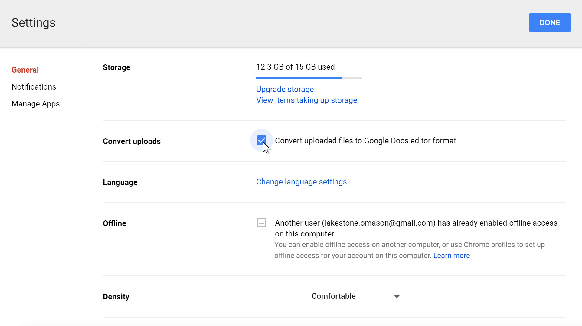 Enabling convert uploaded files in Google Drive settings Enabling convert uploaded files in Google Drive settings