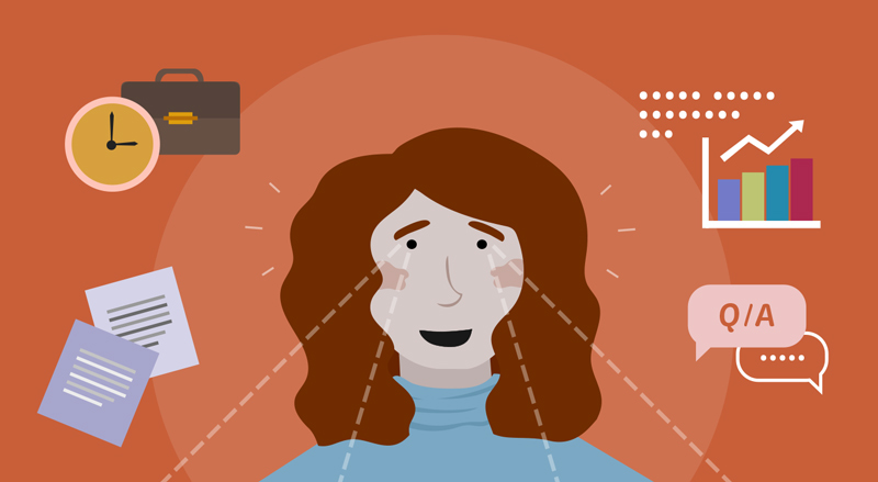 A businesswoman concentrating on different parts of her presentation A businesswoman concentrating on different parts of her presentation