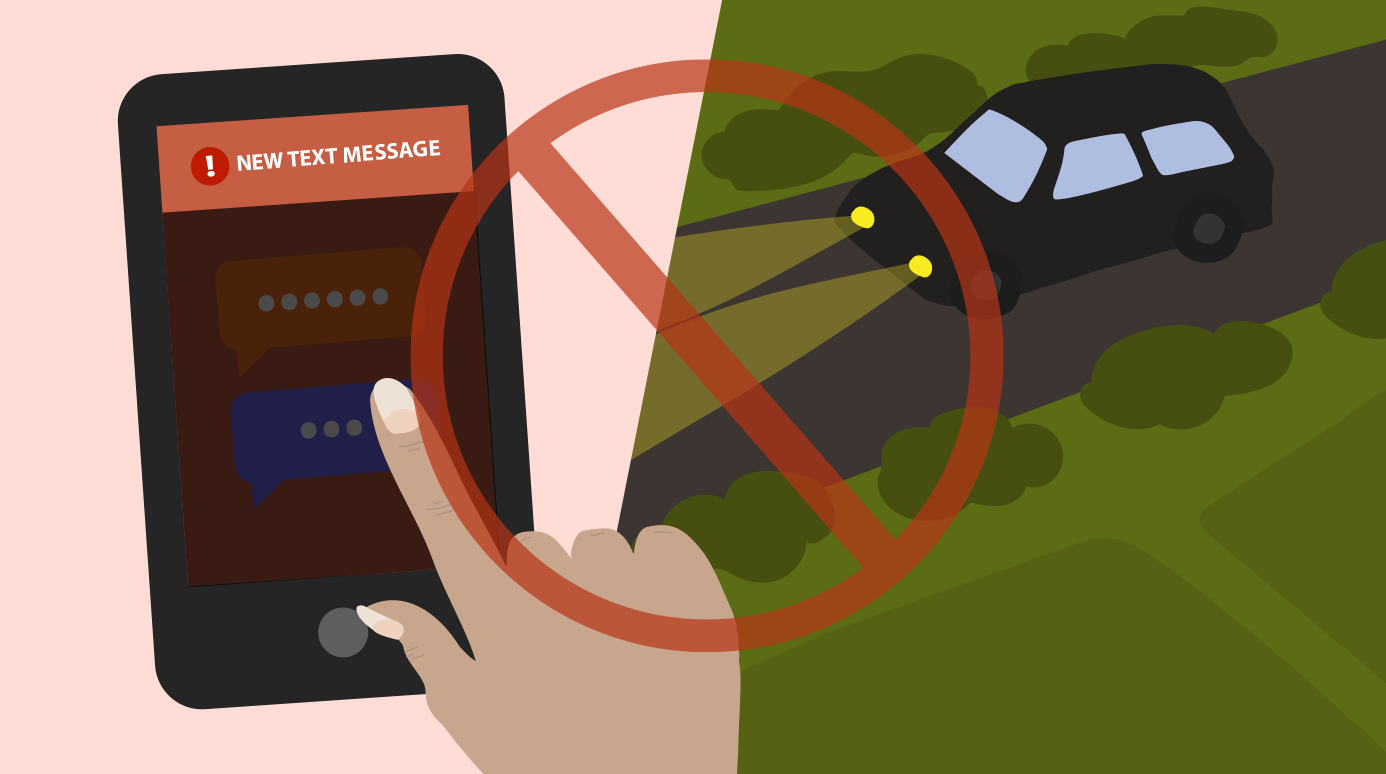 illustration of "no texting while driving" illustration of "no texting while driving"
