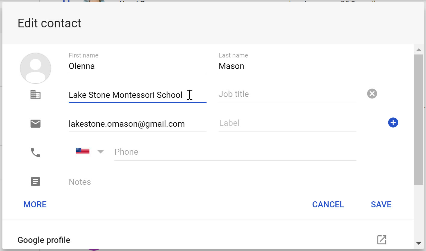 Editing a contact Editing a contact