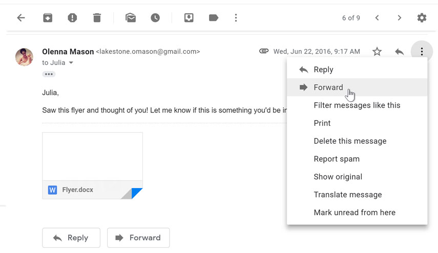 Forwarding an email Forwarding an email