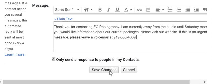 Saving a vacation reply Saving a vacation reply