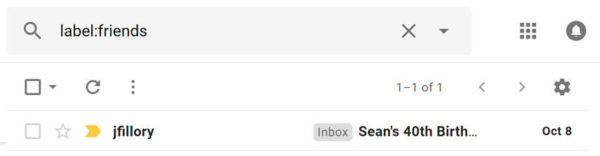 Showing only the messages containing the Friends label Showing only the messages containing the Friends label