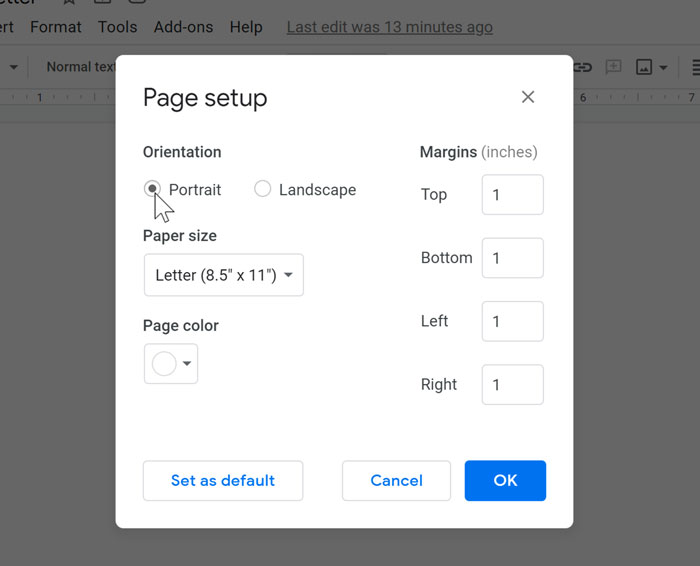 choosing page orientation choosing page orientation