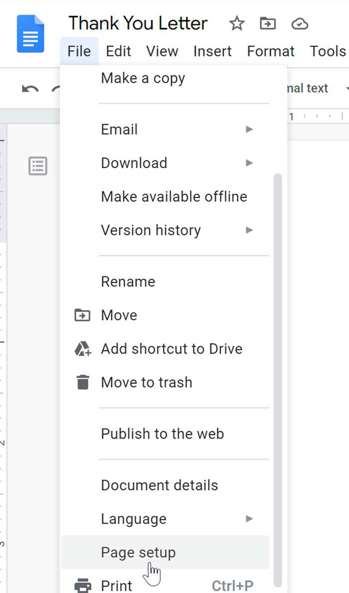selecting page setup selecting page setup