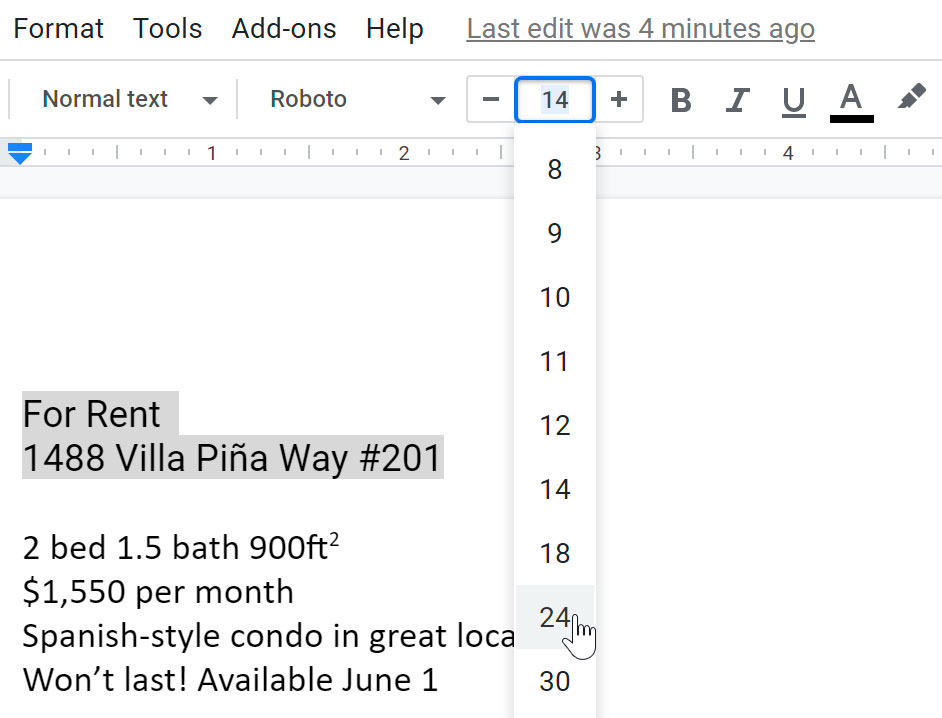 choosing a font size