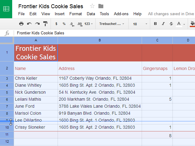 Changing the height of all rows