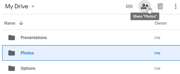 selecting the folder and clicking the Share button selecting the folder and clicking the Share button