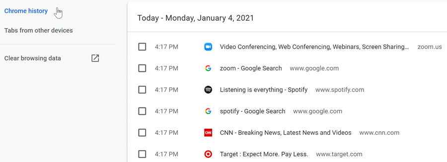 viewing browsing history using Chrome viewing browsing history using Chrome