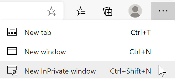 selecting New InPrivate window using Microsoft Edge selecting New InPrivate window using Microsoft Edge