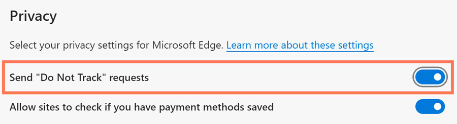 Send "Do Not Track" requests on Send "Do Not Track" requests on