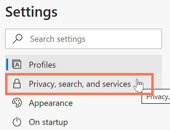 selecting Privacy, search, and services selecting Privacy, search, and services