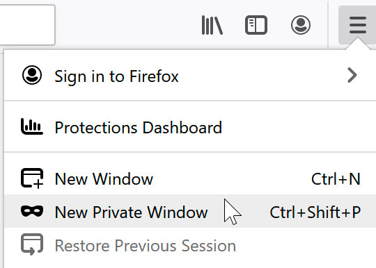 selecting New Private Window using Firefox selecting New Private Window using Firefox