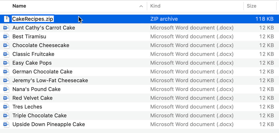 typing a new name for the zip file typing a new name for the zip file