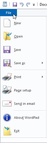 File menu in WordPad File menu in WordPad