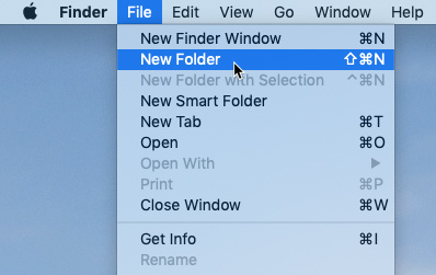 screenshot of selecting the New Folder command from the File menu screenshot of selecting the New Folder command from the File menu