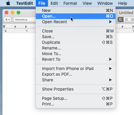 screenshot of opening a file using an app's File menu screenshot of opening a file using an app's File menu