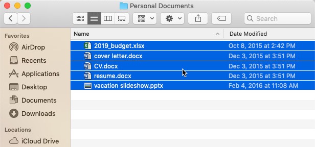 screenshot of selecting all files using Command+A screenshot of selecting all files using Command+A