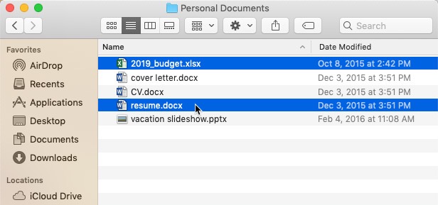 screenshot of selecting multiple files using the Command key screenshot of selecting multiple files using the Command key