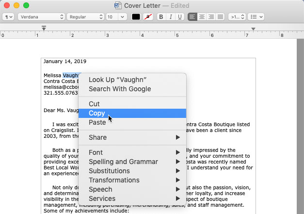 screenshot of selecting Copy after right-clicking on selected text screenshot of selecting Copy after right-clicking on selected text