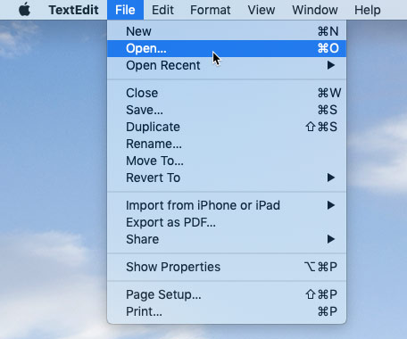 screenshot of an application's File menu screenshot of an application's File menu