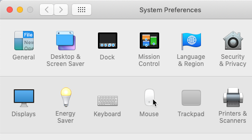 screenshot of selecting the Mouse icon in the System Preferences menu screenshot of selecting the Mouse icon in the System Preferences menu