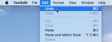screenshot of selecting Undo from the Edit menu of an application screenshot of selecting Undo from the Edit menu of an application