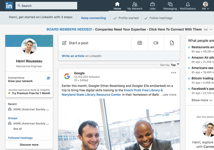 An interactive image of the LinkedIn home page. An interactive image of the LinkedIn home page.