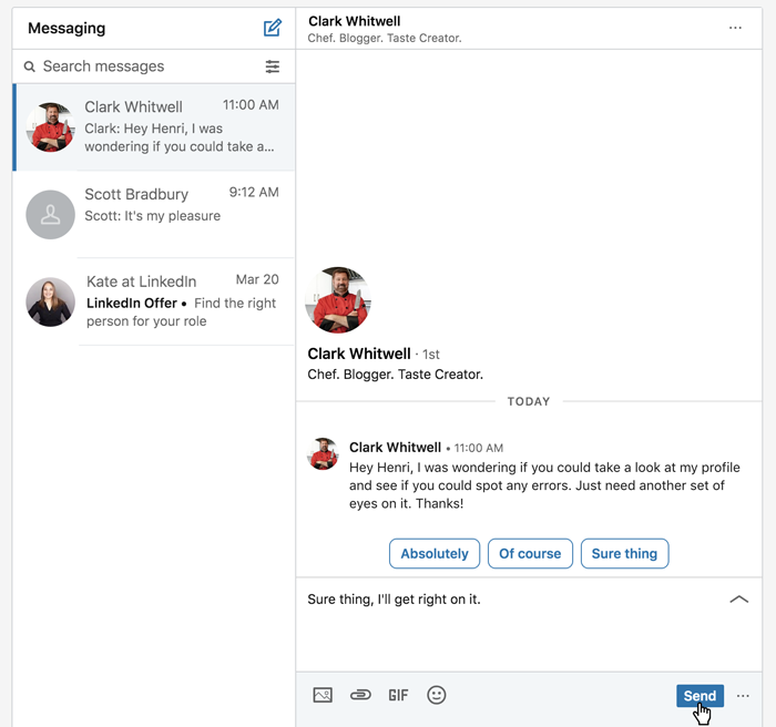 A screenshot of the LinkedIn Messaging page A screenshot of the LinkedIn Messaging page