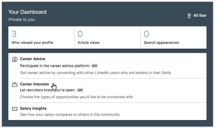 A screenshot of the LinkedIn Your Dashboard section
