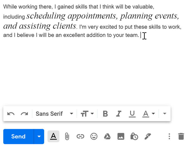 editing text within an email editing text within an email