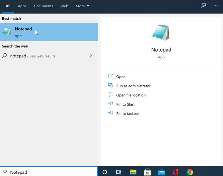 searching for Notepad in Windows searching for Notepad in Windows
