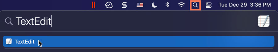 searching for TextEdit in Mac OS searching for TextEdit in Mac OS