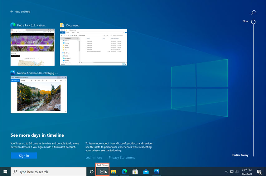 using the Task View feature on Windows 10 using the Task View feature on Windows 10