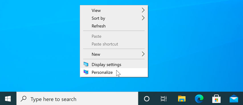 opening the Personalization settings opening the Personalization settings