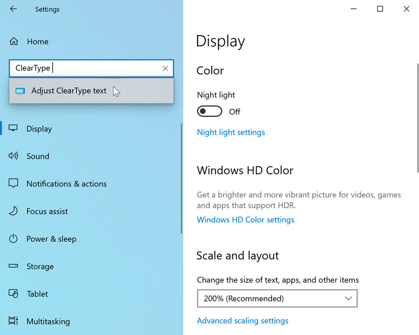 selecting ClearType selecting ClearType