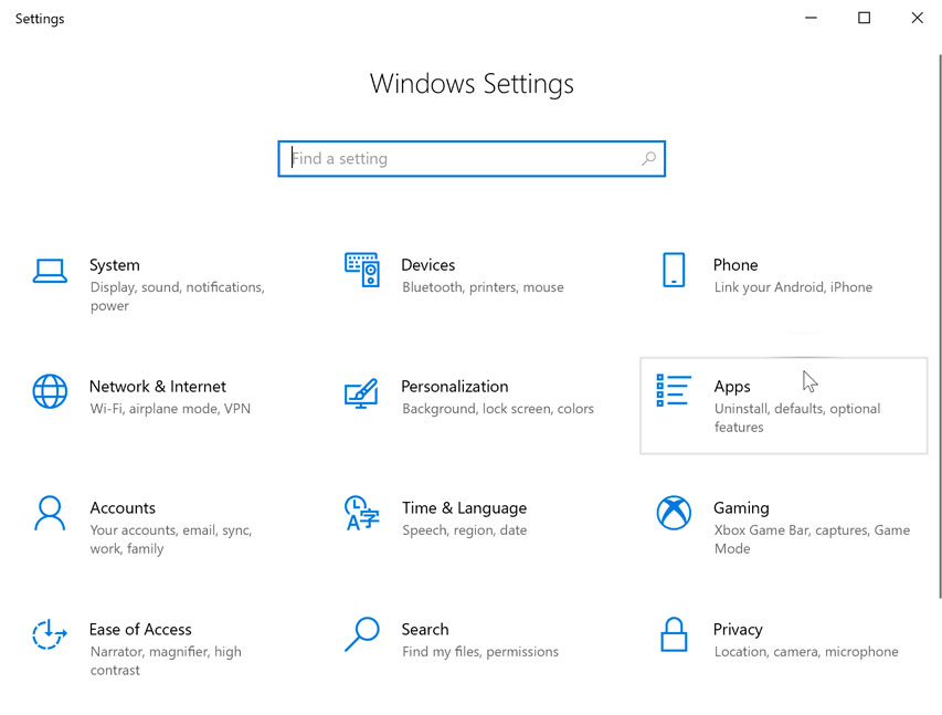 opening Apps settings opening Apps settings