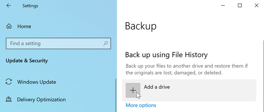 adding a drive to back up Windows files adding a drive to back up Windows files